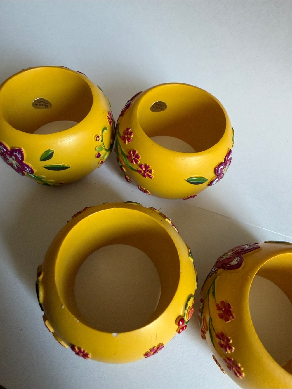 Yellow 3D Floral Decorative Napkin Rings - Set of 5 Boho Whimsical Cottage Decor - Picture 8 of 8